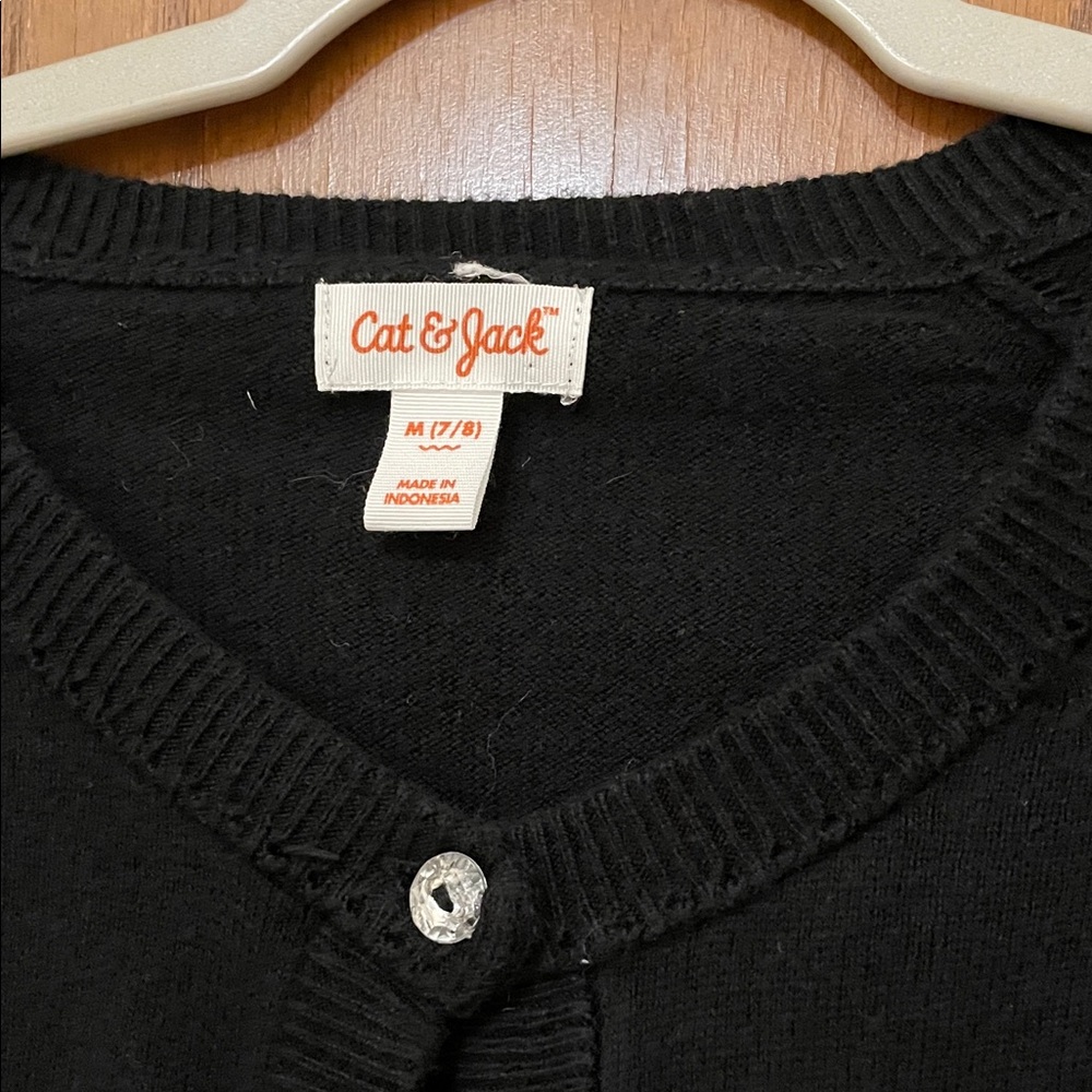 CAT & JACK UGC Girls Size Medium (7/8) Black Button-Up Cardigan fancy buttons - Picture 2 of 8